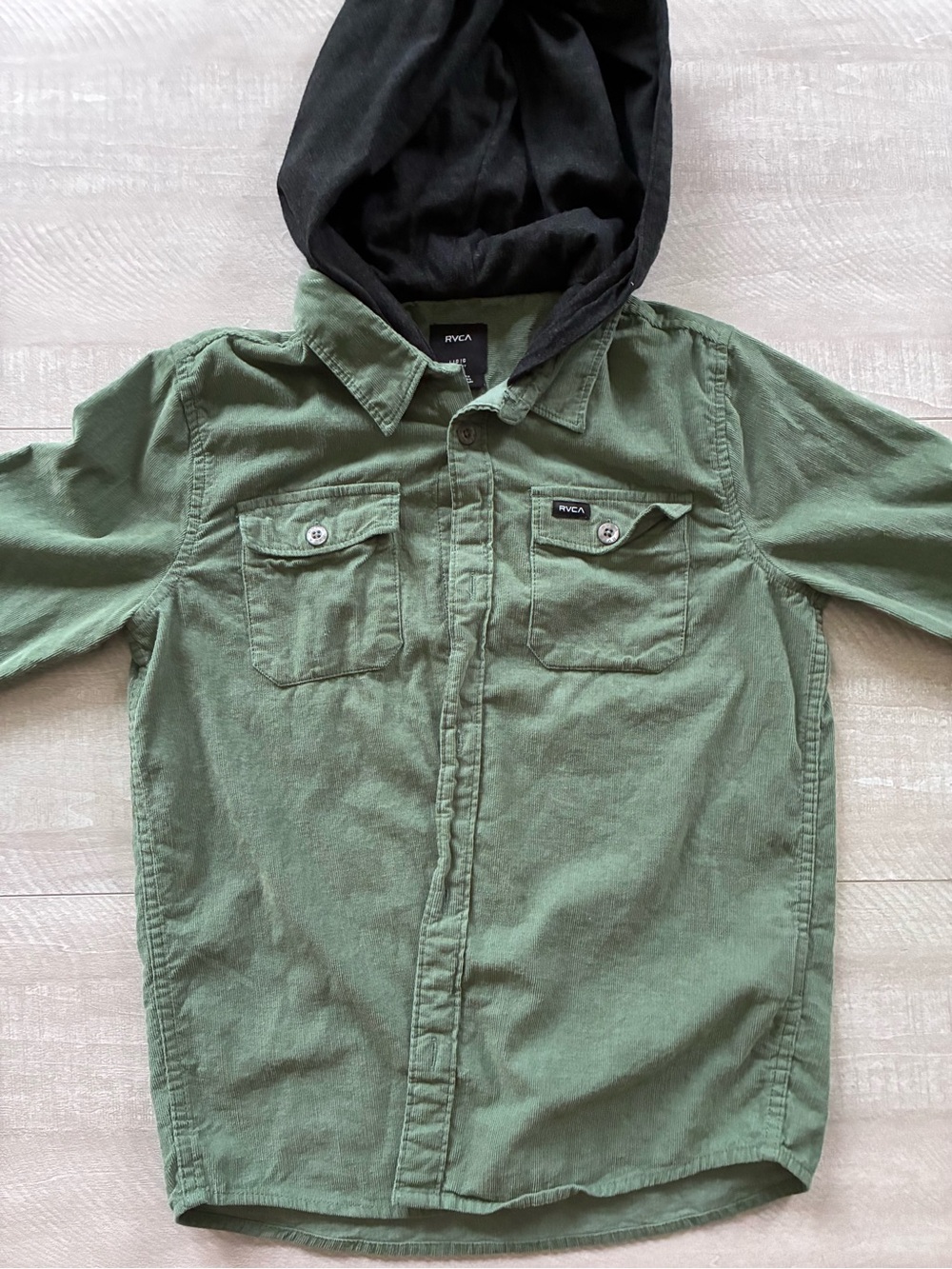 RVCA Kids Olive Green Hooded Jean Jacket with Black Hood